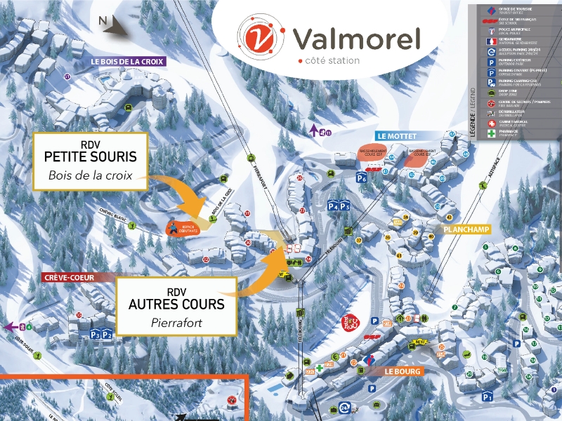 plan station valmorel - départ cours ski snowboard NEOSKI